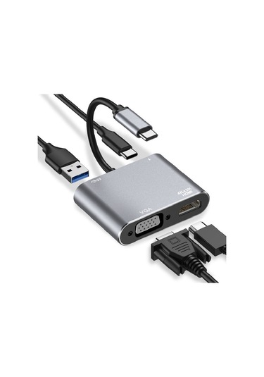 Cbtx 4'ü 1 Arada Type-c Bağlantı İstasyonu Taşınabilir Usb-c Hub Adaptörü Type-c Ayırıcı - Usb 3.0+hd+vga+usb-c