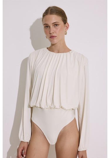 Dökümlü Balon Form Bluz İnci İnci