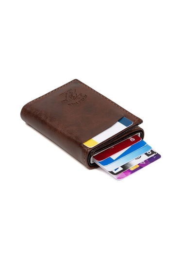Tuldar Erkek Rfıd Otomatik Çekim Koruyucu Mekanizmalı Kağıt Para Bölmeli Hediyelik Kartlık Cüzdan Tul601 - Kahverengi