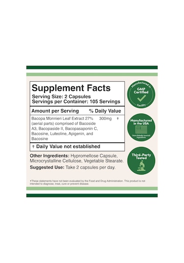 Bacomind Bacopa Extract Supplement 300mg 210 Kapsül Bacopa Monnieri Extract