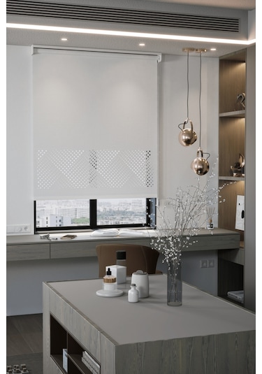 Lazer Kesim Mat Stor Perde, Lazer Kesimli Modern Serisi, M-3001 Beyaz Renk Beyaz