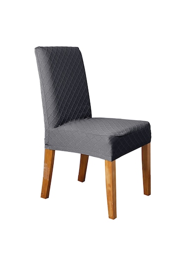 Gajeena Kalın Kumaşlı Esnek Yemek Sandalyesi Kılıfı, Dikdörtgen Desenli Yarı Kapaklı, Derin Gri, 1 Adet DiğER