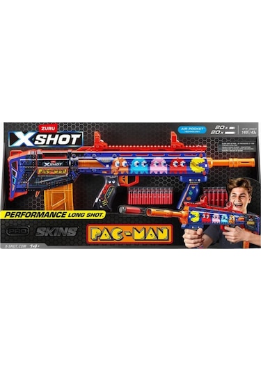 X-shot Skins Pro Sinister Pac-man, 40 Dartlı Retro Blaster Nerf, Oyuncak Tabanca Mavi