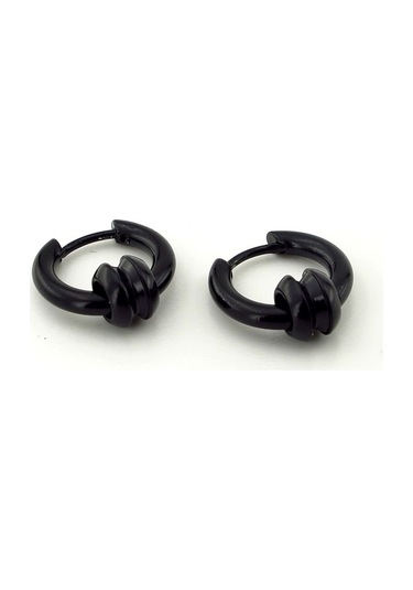 Iki Boğumlu Halka Tasarım Siyah Paslanmaz Çelik Erkek Küpe E796