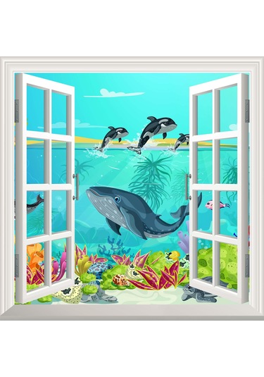 Pencere Poster Duvar Kağıdı 3D Deniz Yapışkanlı Sticker