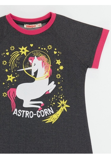 Denokids Mushi Astrocorn Kız Elbise Gri