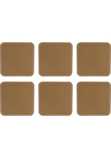 Bardak Altlığı,6 Lı Set,masaüstü Kare Cup Coaster,vegan Suni Deri,11x11 Cm.,vizon