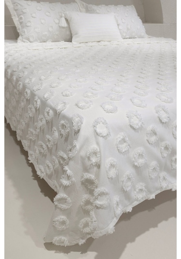 Koza Home Sitra Krem Çift Kişilik Püsküllü Yatak Örtüsü 230x250 2 Yastık 50