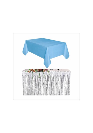 Mavi Masa Örtüsü Ve Gümüş Masa Eteği
