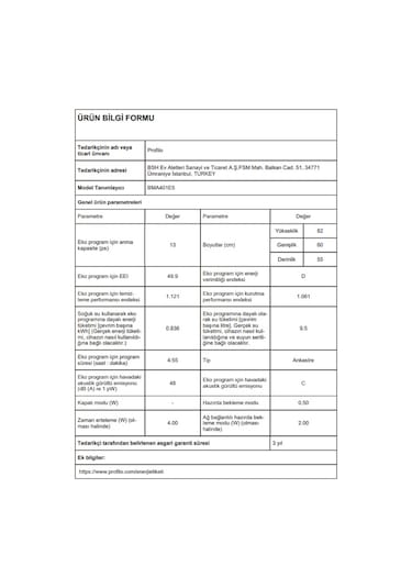 Profilo BMA401E5 D Enerji Sınfı 5 Programlı Tam Ankastre 13 Kişilik Bulaşık Makinesi