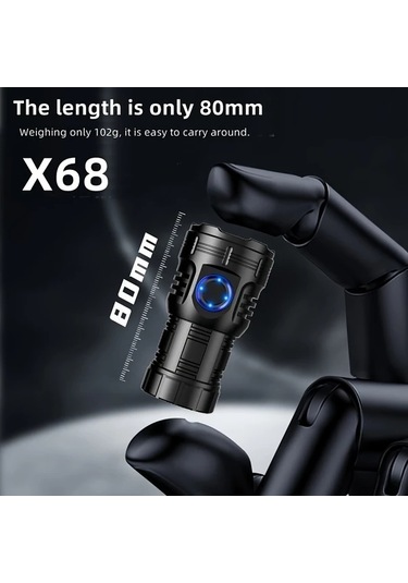 Brightnova Yüksek Parlaklık 8x Led Xpg Güçlü Küçük El Feneri Type-c Şarj Portatif Klips Mıknatıslı Gece Lambası Black X68 Altın