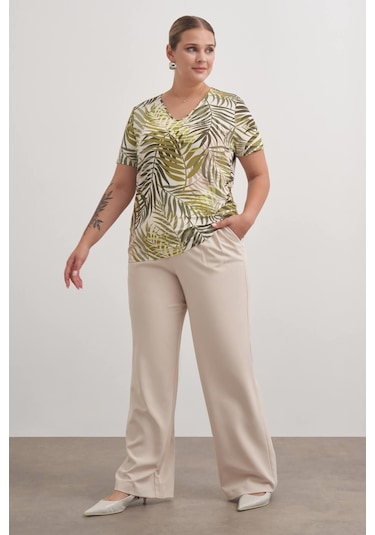 V Yaka Tişört-3046 Yeşil