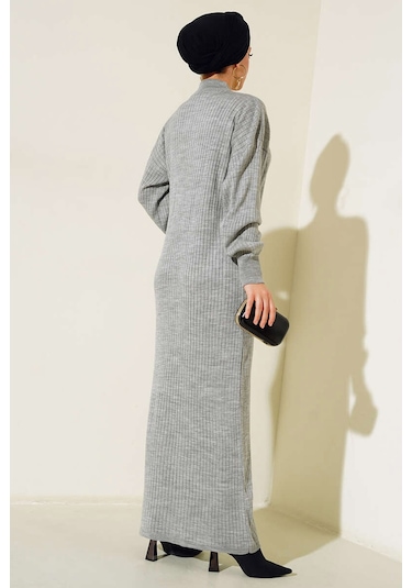 Bigdart 15900 Boydan Tesettür Triko Elbise - Gri