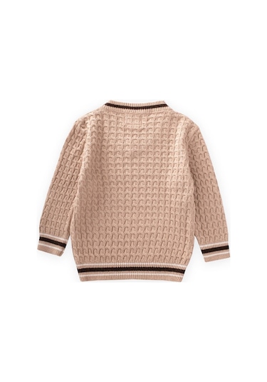 Cigit Saç Örgü V Yaka Kazak 2-9 Yaş Bej Bej