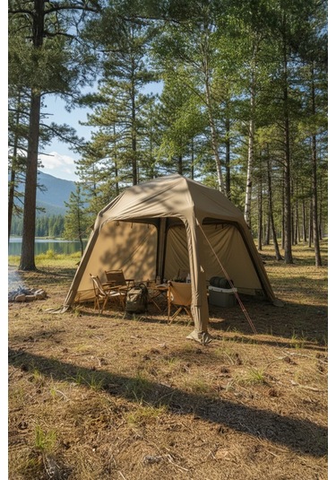 4 Mevsim Modüler Kamp Çadırı - Gölgelik Tente Su Geçirmez Büyük Aile Çadırı 290x290x220cm Brown