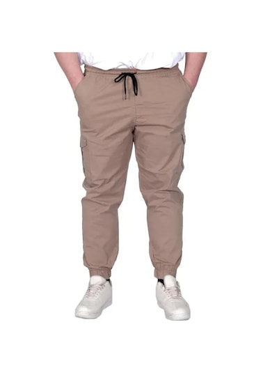 Büyük Beden Erkek Pantolon Keten Kargo Jogger 21911 Cappucino Cappucino