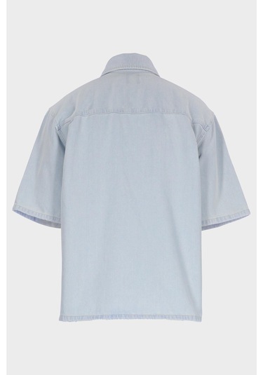 Erkek Buz Mavisi Regular Kalıp Kısa Kollu Patı Düğmeli Jean Gömlek C 4553-109 Buz Mavi