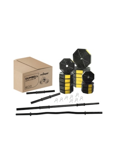 Tanspor 100 KG Halter Full Kısa + Uzun Düz + Z Bar Set-SARI