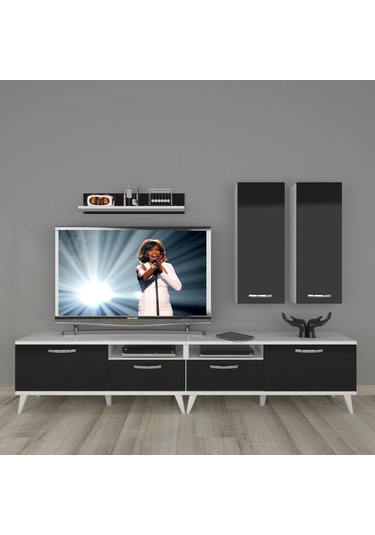 Decoraktiv Eko 5220d Slm Retro Tv Ünitesi Tv Sehpası Beyaz - Siyah