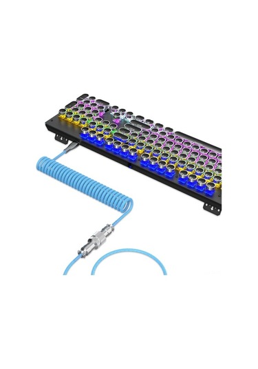 Pazly Hxsj H-1 Mekanik Klavye Type-c Uzatılabilir Spiral Nilon Örgü Kablo Mavi