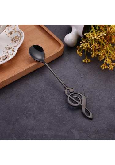 Siyah Paslanmaz Çelik Müzik Notaları Kahve Kaşığı Karıştırma Fincan Kaşık Müzik Çubuğu Dondurma Kaşığı Mutfak Aracı Kaşık Aksesuarları