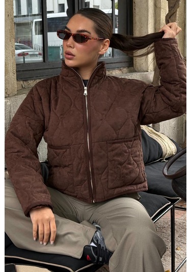 Acı Kahverengi Dik Yaka Kapitone Kadın Mont Mg2568 Acı Kahverengi