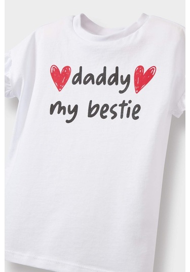 Defacto Kız Bebek Bisiklet Yaka Baskılı Kısa Kollu Tişört E0697a525smwt34 Beyaz