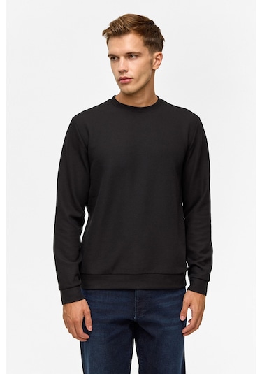 Süvari Siyah Regular Düz Bisiklet Yaka Sweatshirt-38793 Siyah