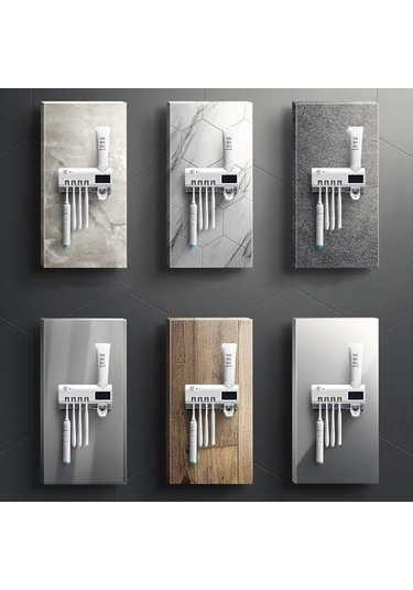 Siyah Mengnı Güneş Enerjisi Uv Diş Fırçası Tutucu Otomatik Diş Macunu Sıkacağı Duvara Monte Diş Macunu Dispenseri Ev Banyo Aksesuarları Siyah