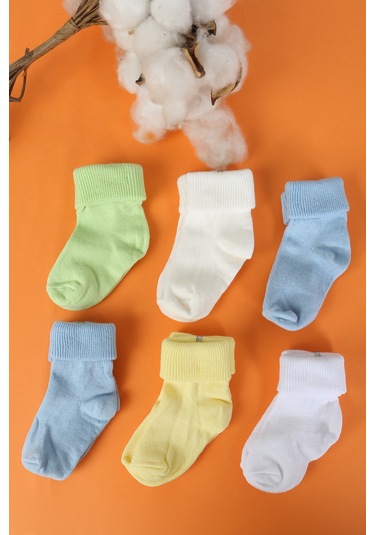 %100 Pamuklu 6'lı Yenidoğan Bebek Çorap Mavi