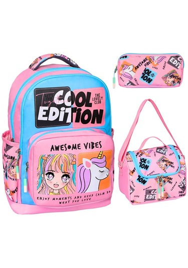 Lkokul Cool Edit Baskılı,3 Lü Kız Çocuk Beslenmeli Ve Kalemlikli