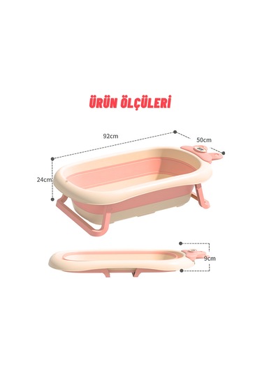 Katlanabilir Termometreli Bebek Küveti Filesi Bebek Havuzu Pembe