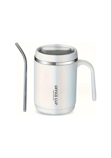 Honeybeeshop Beyaz 16.91oz Paslanmaz Çelik Yalıtımlı Kahve Termosu Kapak Ve Pipet Beyaz