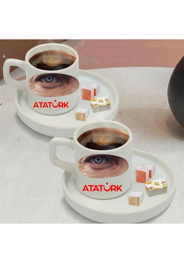 Mustafa Kemal Atatürk Tasarımlı Türk Kahvesi Fincanı Ve Altı Beyaz