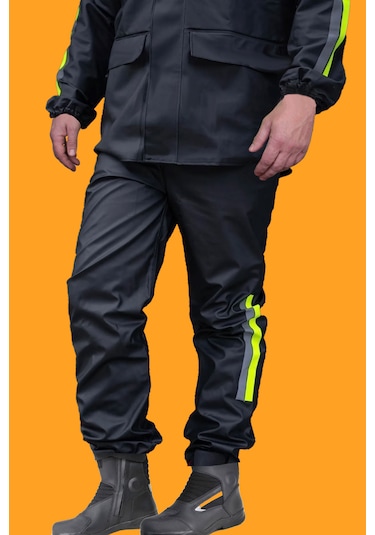 Cepli Su Geçirmez Ekstra Esnek Motorcu Yağmurluk Takım Siyah