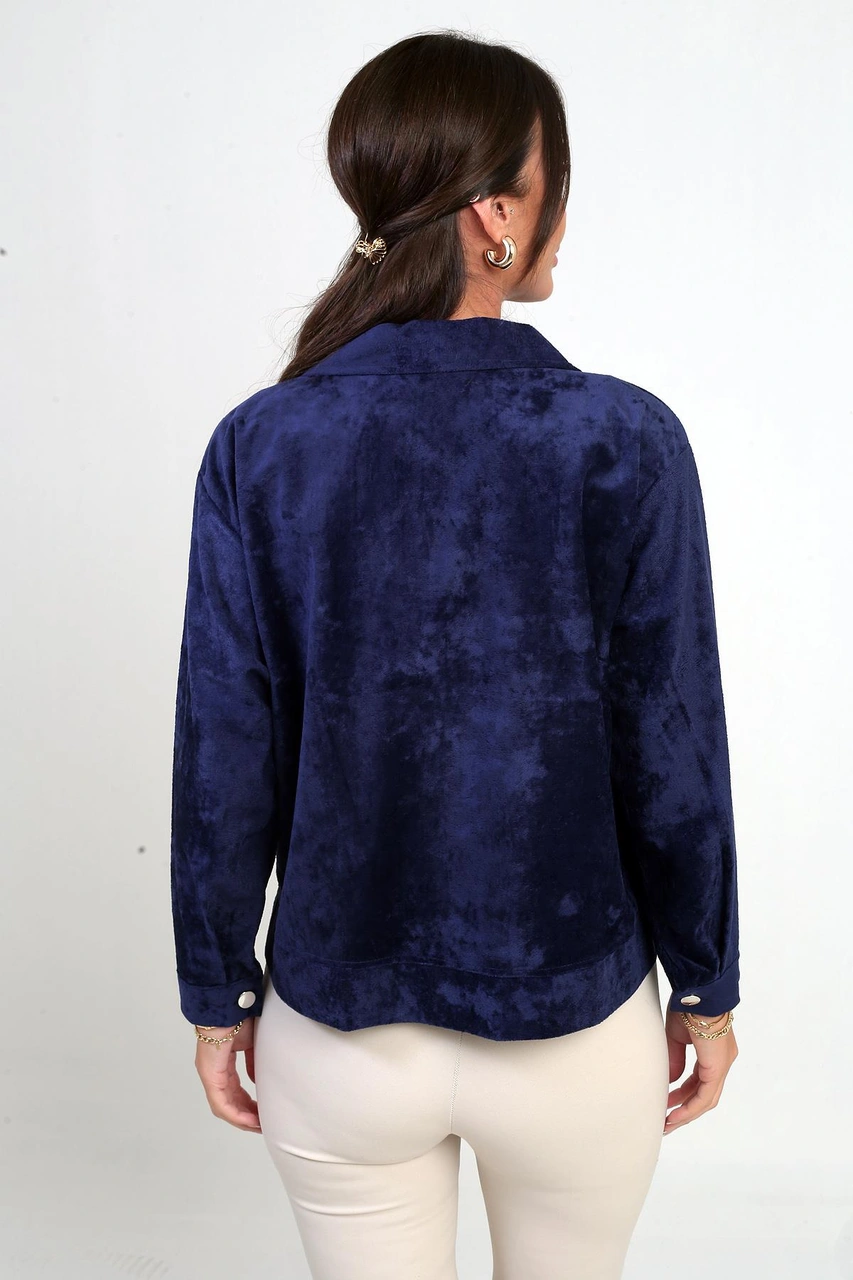 Kadın Torba Cepli Önü Fermuarlı Süet Mont-41935 Lacivert