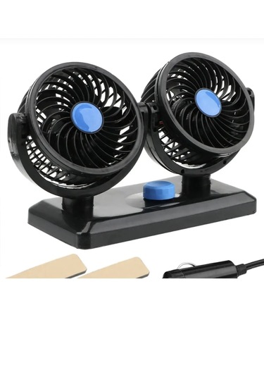 12v Kademeli Çift Başlı 360 Dönebilen Araç Fanı Oto Fan Soğutucu