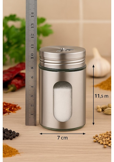 Metal Tuzluk Biberlik Baharatlık 200 Ml Gri Gri