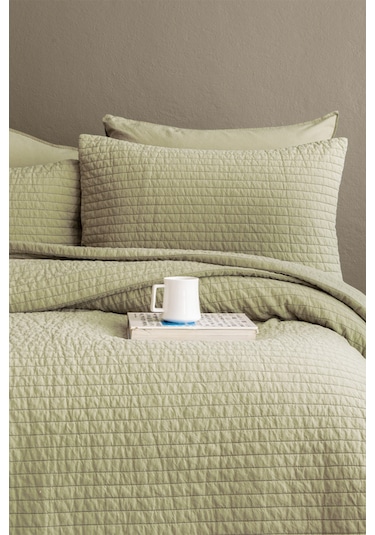 İssimo Home Savanna Yeşil Çift Kişilik %100 Pamuk Poplin Yatak Örtüsü Seti Yeşil