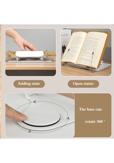 Ayarlanabilir Döner Okuma Standı, 360 Döner, Katlanabilir Tasarım, Ergonomik Yükseklik Ayarı, Okuma, Dizüstü Bilgisayar, Çizim Ve Çalışma