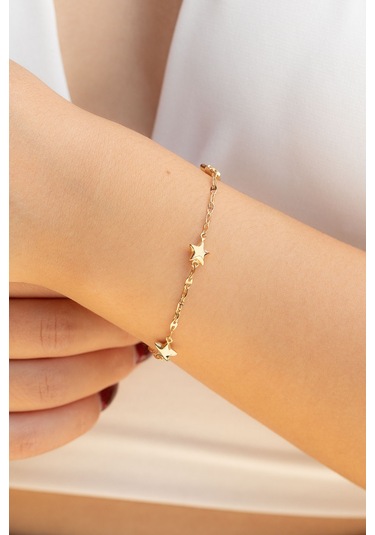 Cenova Kuyumculuk 14 Ayar Altın Yıldız Charm Kadın Bileklik Sarı Altın