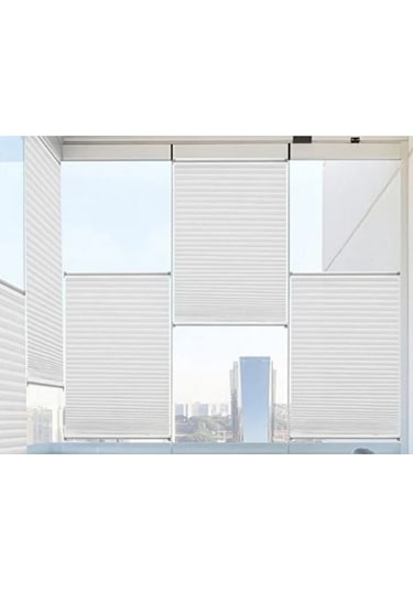 Plise Katlanır Cam Balkon Perdesi - Ofis Perdesi - Mutfak Perdesi - Salon Perdesi Beyaz Beyaz