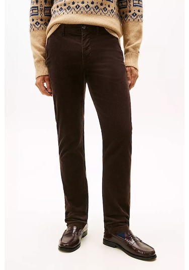 Erkek Denton Düz Paça Kadife Pantolon - Kahverengi Leopard Aop