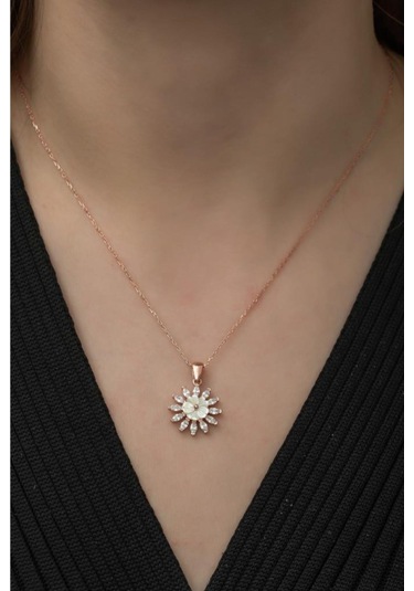 Modagümüşevi Özel Tasarım Manolya Çiçeği 925 Ayar Gümüş Kolye Rose