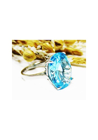 Lilahgümüştr Gümüş Aqua Oval Taşlı Kadın Yüzük