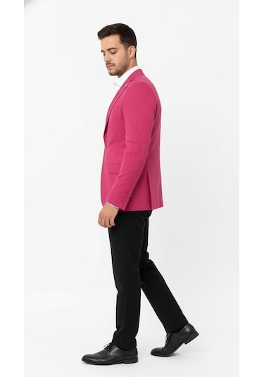 Plus Scorpion Fuşya Erkek Slim Fit Tek Düğmeli Blazer Ceket Astarlı, Şık Ve Modern Kesim Fuşya