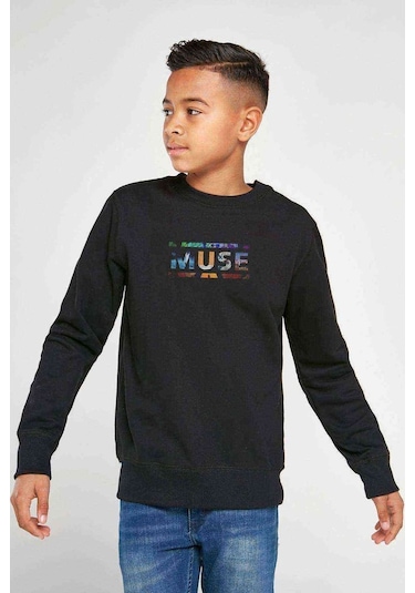 Muse Cover Logo Band Baskılı Unisex Çocuk Siyah Sweatshirt Siyah