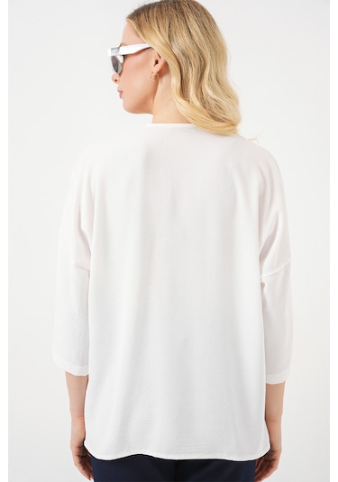 Bigdart Kadın Kısa Kol Oversize Kimono 5969 - Beyaz