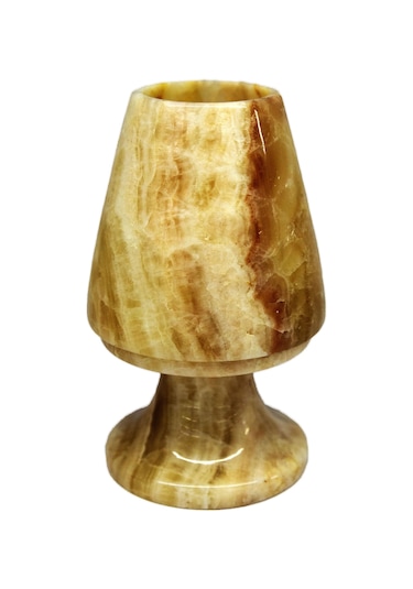 Oniks Taş Geçmeli Mumluk- Dekoratif Doğal Taştan Damarlı Akik D