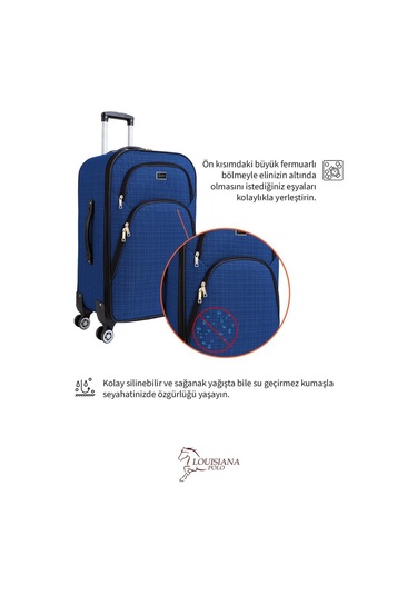 Orta Ve Kabin Boy Valiz Seti 4 Teker Kumaş Valiz Saks Mavi 1081 Mavi